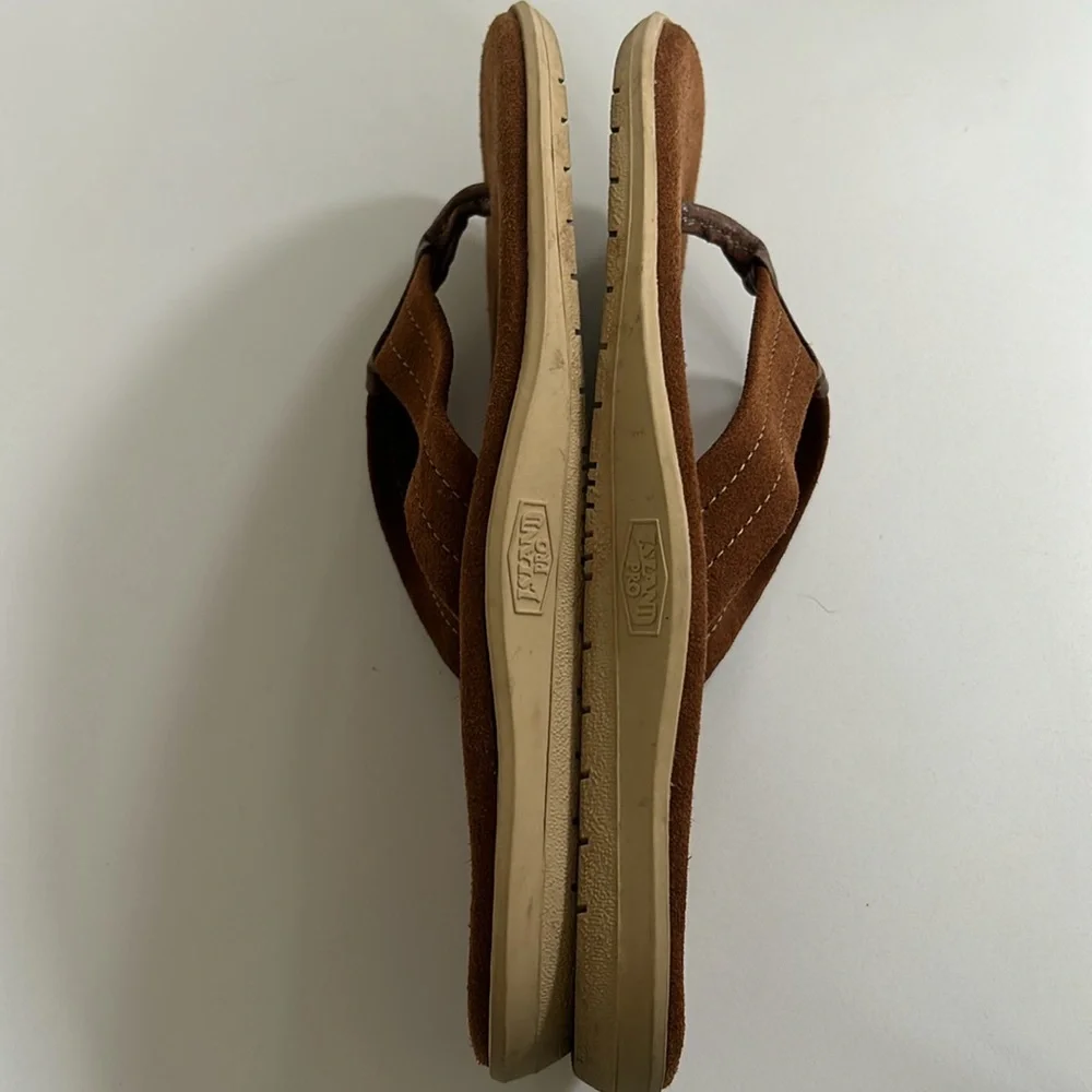 Island Slipper Ultimate Suede Flip Flop Sandals Brown Cognac Color Mens Size 8
